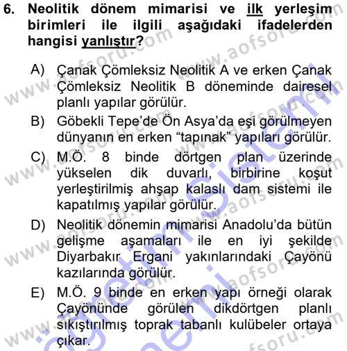Anadolu Arkeolojisi Dersi 2015 - 2016 Yılı (Vize) Ara Sınav Soruları 6. Soru