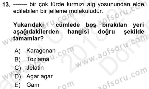 Gastronomi Tarihi Dersi 2018 - 2019 Yılı (Final) Dönem Sonu Sınav Soruları 13. Soru
