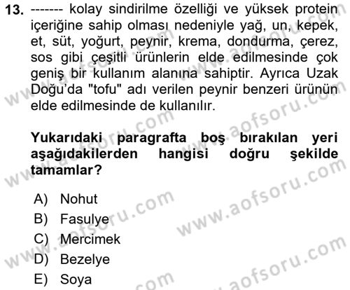 Gıda Coğrafyası Dersi 2017 - 2018 Yılı (Vize) Ara Sınav Soruları 13. Soru
