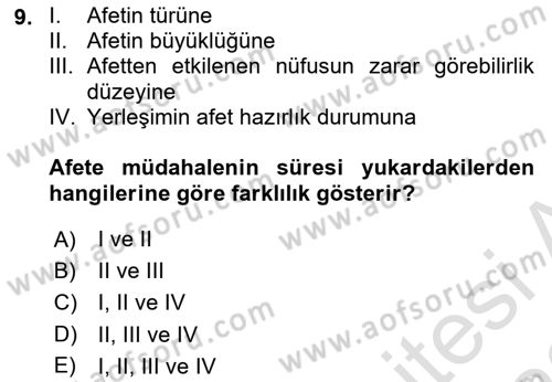 Afet Yönetimi 1 Dersi 2022 - 2023 Yılı (Final) Dönem Sonu Sınav Soruları 9. Soru
