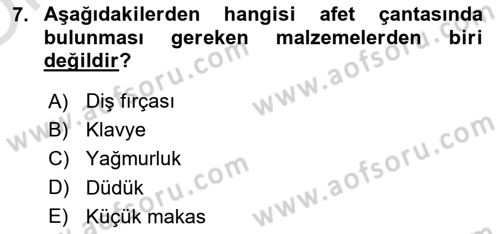 Afet Yönetimi 1 Dersi 2023 - 2024 Yılı Yaz Okulu Sınav Soruları 7. Soru
