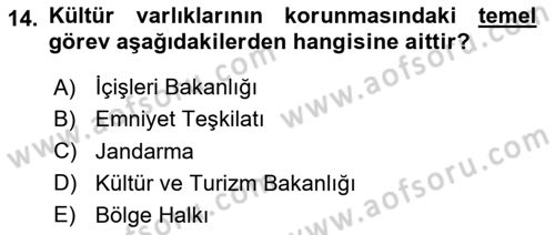 Arkeolojik Alan Yönetimi Dersi 2025 - 2026 Yılı (Vize) Ara Sınav Soruları 14. Soru