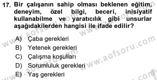 Yiyecek Ve İçecek İşletmeciliği Dersi 2021 - 2022 Yılı (Final) Dönem Sonu Sınav Soruları 17. Soru