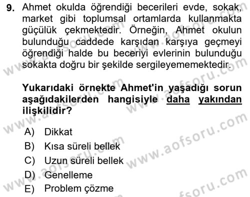 Özel Gereksinimli Bireyler İçin Afet ve Acil Durum Yönetimi Dersi 2023 - 2024 Yılı (Vize) Ara Sınav Soruları 9. Soru