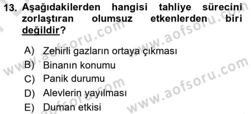 Yangın ve Yangın Güvenliği Dersi 2021 - 2022 Yılı (Final) Dönem Sonu Sınav Soruları 13. Soru