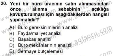 Büro Teknolojileri Dersi 2013 - 2014 Yılı Tek Ders Sınav Soruları 20. Soru