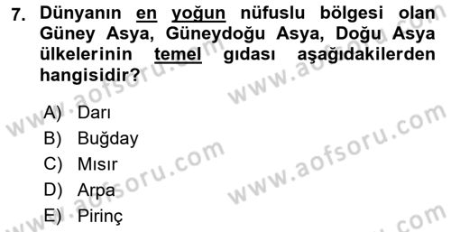 Gıda Coğrafyası Dersi 2022 - 2023 Yılı (Vize) Ara Sınav Soruları 7. Soru