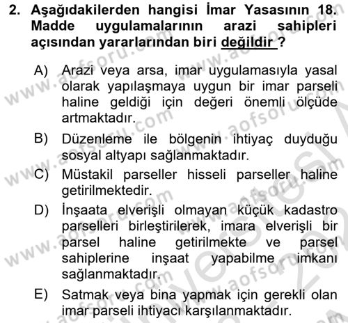 Kent, Planlama ve Afet Risk Yönetimi Dersi 2023 - 2024 Yılı (Vize) Ara Sınav Soruları 2. Soru