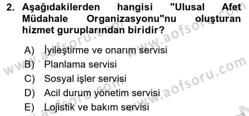Acil Durum ve Afetlerde Ulaştırma Yönetimi ve Uygulamaları Dersi 2021 - 2022 Yılı (Final) Dönem Sonu Sınav Soruları 2. Soru