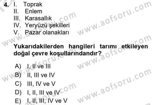 Gıda Coğrafyası Dersi 2021 - 2022 Yılı (Vize) Ara Sınav Soruları 4. Soru