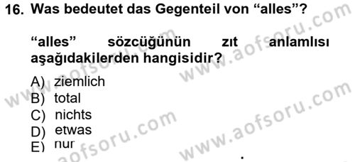 Almanca 1 Dersi 2013 - 2014 Yılı Tek Ders Sınav Soruları 16. Soru
