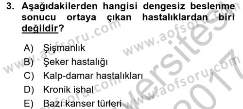 Beslenmenin Temel İlkeleri Dersi 2016 - 2017 Yılı (Vize) Ara Sınav Soruları 3. Soru