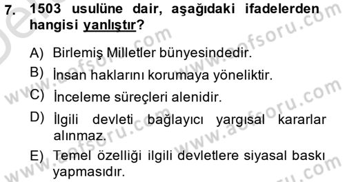 İnsan Hakları Ve Kamu Özgürlükleri Dersi 2014 - 2015 Yılı Tek Ders Sınav Soruları 7. Soru