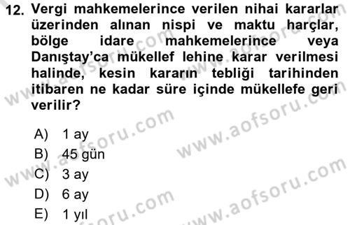 Damga Vergisi Ve Harçlar Bilgisi Dersi 2016 - 2017 Yılı (Final) Dönem Sonu Sınav Soruları 12. Soru