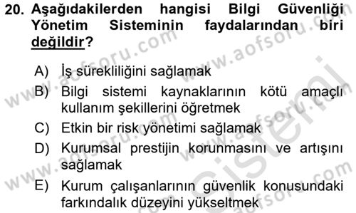Ulusal Yargı Ağı Projesi 1 Dersi 2016 - 2017 Yılı (Vize) Ara Sınav Soruları 20. Soru