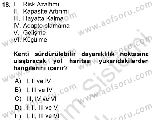 Sürdürülebilir Kentsel Dayanıklılık Dersi 2023 - 2024 Yılı Yaz Okulu Sınav Soruları 18. Soru