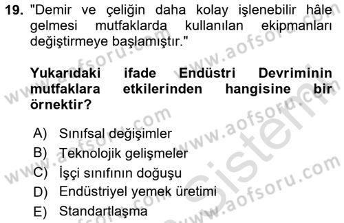 Gastronomi Tarihi Dersi 2024 - 2025 Yılı (Final) Dönem Sonu Sınav Soruları 19. Soru