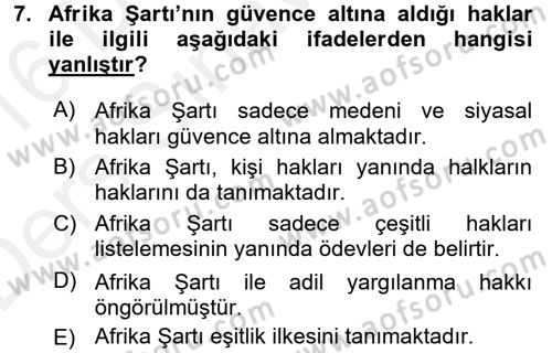 İnsan Hakları Ve Kamu Özgürlükleri Dersi 2015 - 2016 Yılı Tek Ders Sınav Soruları 7. Soru