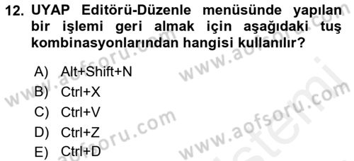 Ulusal Yargı Ağı Projesi 1 Dersi 2018 - 2019 Yılı (Vize) Ara Sınav Soruları 12. Soru