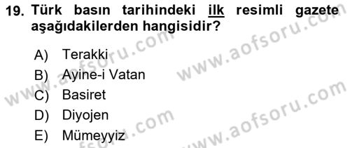 Gastronomi Ve Medya Dersi 2018 - 2019 Yılı (Vize) Ara Sınav Soruları 19. Soru