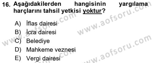 Damga Vergisi Ve Harçlar Bilgisi Dersi 2016 - 2017 Yılı (Final) Dönem Sonu Sınav Soruları 16. Soru