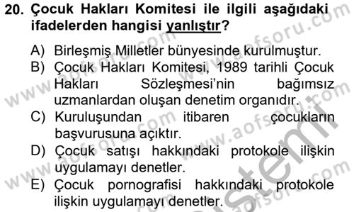 İnsan Hakları Ve Kamu Özgürlükleri Dersi 2012 - 2013 Yılı (Vize) Ara Sınav Soruları 20. Soru