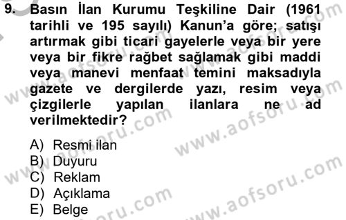 Hukuk Dili Ve Adli Yazışmalar Dersi 2012 - 2013 Yılı (Final) Dönem Sonu Sınav Soruları 9. Soru