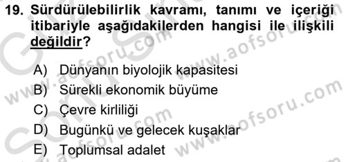 Kent, Planlama ve Afet Risk Yönetimi Dersi 2019 - 2020 Yılı (Final) Dönem Sonu Sınav Soruları 19. Soru