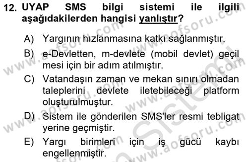 Mesleki Bilgisayar Ve Uyap Dersi 2022 - 2023 Yılı Yaz Okulu Sınav Soruları 12. Soru