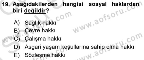 İnsan Hakları Ve Kamu Özgürlükleri Dersi 2019 - 2020 Yılı (Final) Dönem Sonu Sınav Soruları 19. Soru