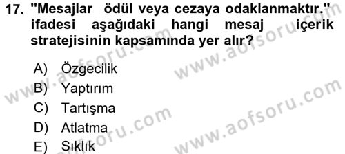 Acil Durum ve Afet Farkındalık Eğitimi Dersi 2017 - 2018 Yılı (Vize) Ara Sınav Soruları 17. Soru