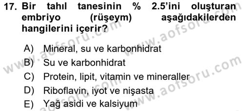 Beslenmenin Temel İlkeleri Dersi 2017 - 2018 Yılı 3 Ders Sınav Soruları 17. Soru