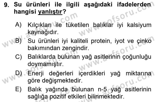 Beslenmenin Temel İlkeleri Dersi 2018 - 2019 Yılı (Final) Dönem Sonu Sınav Soruları 9. Soru