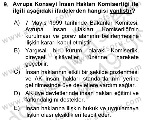 İnsan Hakları Ve Kamu Özgürlükleri Dersi 2018 - 2019 Yılı 3 Ders Sınav Soruları 9. Soru