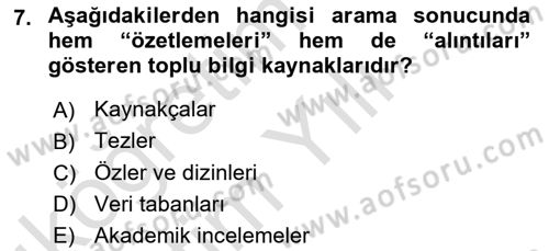 Sosyal Bilimlerde Araştırma Yöntemleri Dersi 2022 - 2023 Yılı Yaz Okulu Sınav Soruları 7. Soru