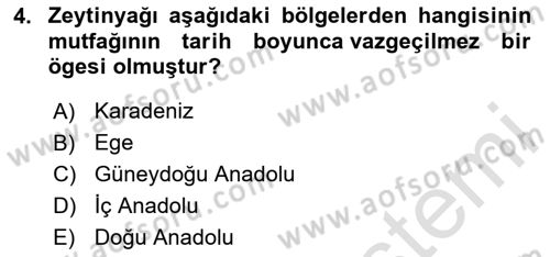 Yöresel Mutfaklar Dersi 2020 - 2021 Yılı Yaz Okulu Sınav Soruları 4. Soru