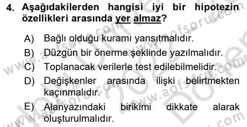 Sosyal Bilimlerde Araştırma Yöntemleri Dersi 2022 - 2023 Yılı (Final) Dönem Sonu Sınav Soruları 4. Soru