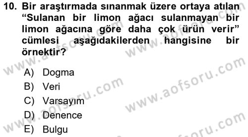 Sosyal Bilimlerde Araştırma Yöntemleri Dersi 2018 - 2019 Yılı (Vize) Ara Sınav Soruları 10. Soru
