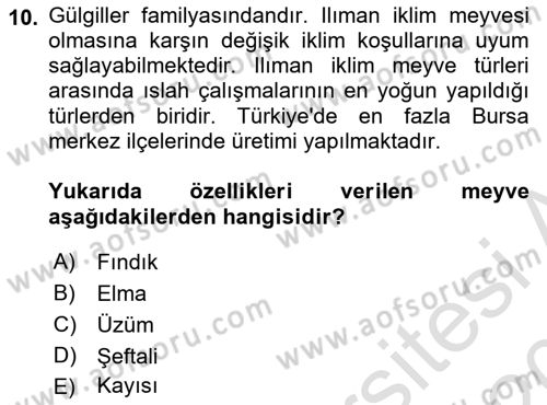 Gıda Coğrafyası Dersi 2019 - 2020 Yılı (Final) Dönem Sonu Sınav Soruları 10. Soru