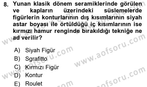 Anadolu Arkeolojisi Dersi 2016 - 2017 Yılı (Final) Dönem Sonu Sınav Soruları 8. Soru