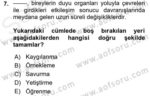 Acil Durum ve Afet Farkındalık Eğitimi Dersi 2017 - 2018 Yılı (Final) Dönem Sonu Sınav Soruları 7. Soru