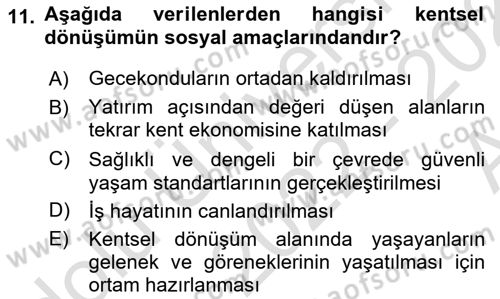 Afet Risk Azaltma Politikaları Dersi 2022 - 2023 Yılı (Vize) Ara Sınav Soruları 11. Soru