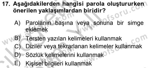 Büro Teknolojileri Dersi 2016 - 2017 Yılı 3 Ders Sınav Soruları 17. Soru