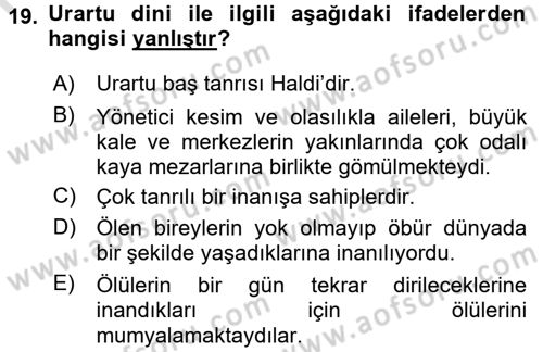 Anadolu Arkeolojisi Dersi 2016 - 2017 Yılı (Vize) Ara Sınav Soruları 19. Soru