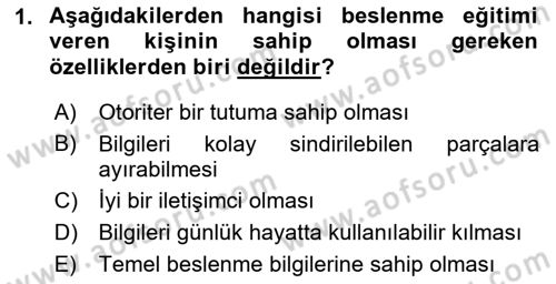 Beslenmenin Temel İlkeleri Dersi 2022 - 2023 Yılı Yaz Okulu Sınav Soruları 1. Soru
