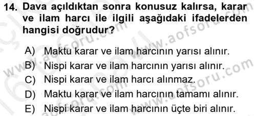 Damga Vergisi Ve Harçlar Bilgisi Dersi 2015 - 2016 Yılı Tek Ders Sınav Soruları 14. Soru