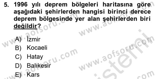 Kent, Planlama ve Afet Risk Yönetimi Dersi 2023 - 2024 Yılı Yaz Okulu Sınav Soruları 5. Soru