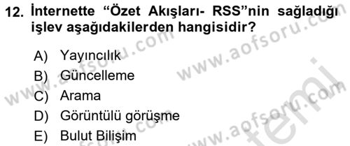 Büro Teknolojileri Dersi 2016 - 2017 Yılı (Vize) Ara Sınav Soruları 12. Soru