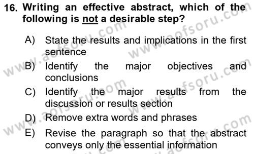 Research Methods Dersi 2018 - 2019 Yılı Yaz Okulu Sınav Soruları 16. Soru