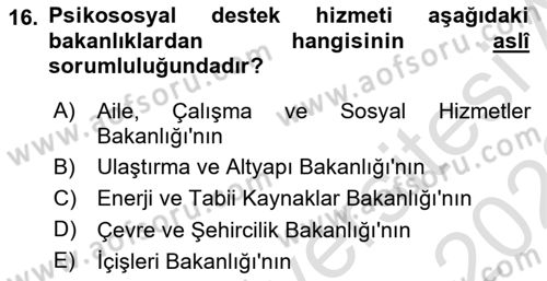 Afet Yönetimi 1 Dersi 2021 - 2022 Yılı (Final) Dönem Sonu Sınav Soruları 16. Soru